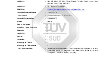 REACH Certificate - PVC Material for KATA